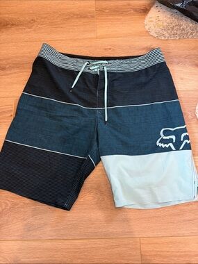 Fox Men’s Black and Light Teal Swim Board Shorts Ian Walsh